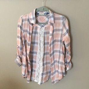 Plaid lace back shirt